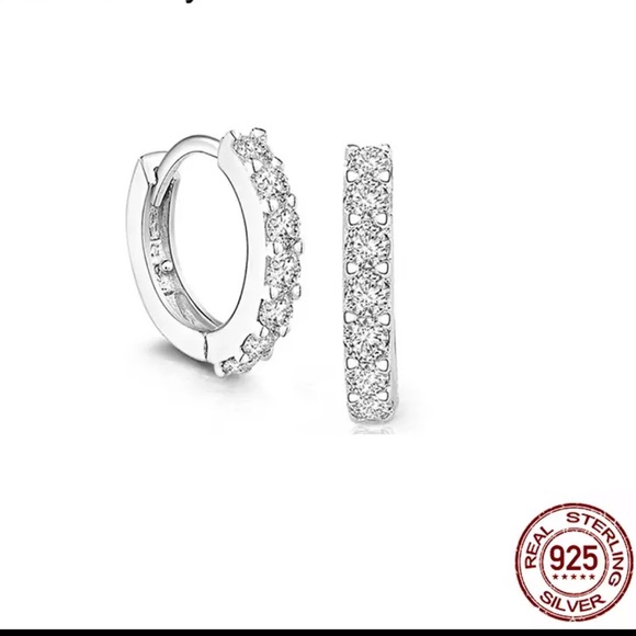 New 925 Sterling Silver Diamonds Hoop Earrings - Picture 4 of 8